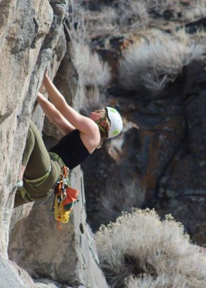 A person rock climbing
