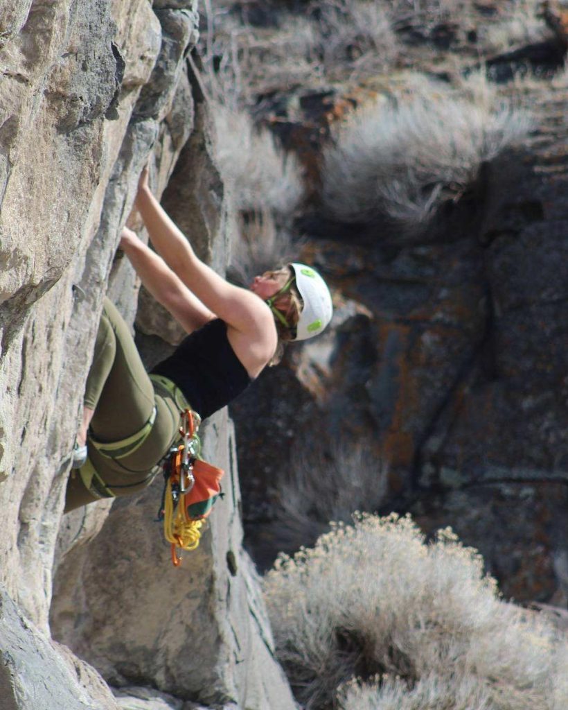 A person rock climbing